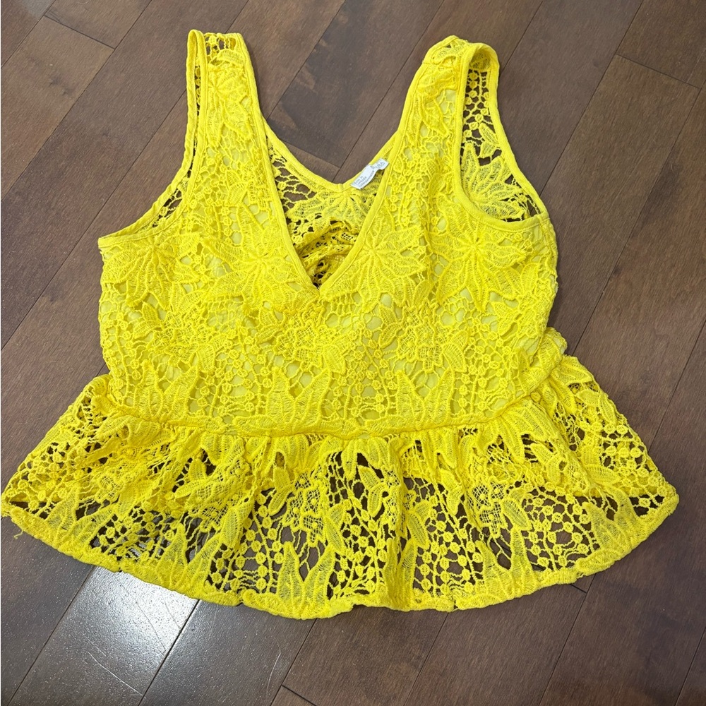 Zara Vibrant Yellow Lace Peplum Blouse